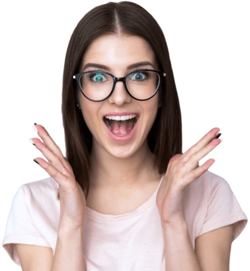 Happy excited woman with glasses